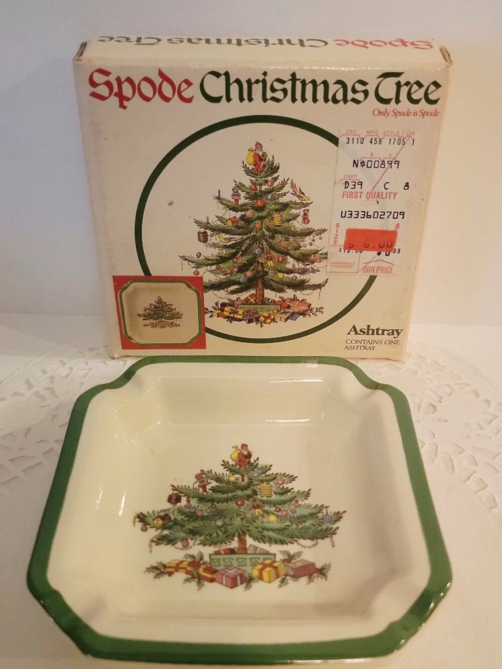 Vintage Spode Christmas Tree England Ashtray/Trinket Dish, New-in-box